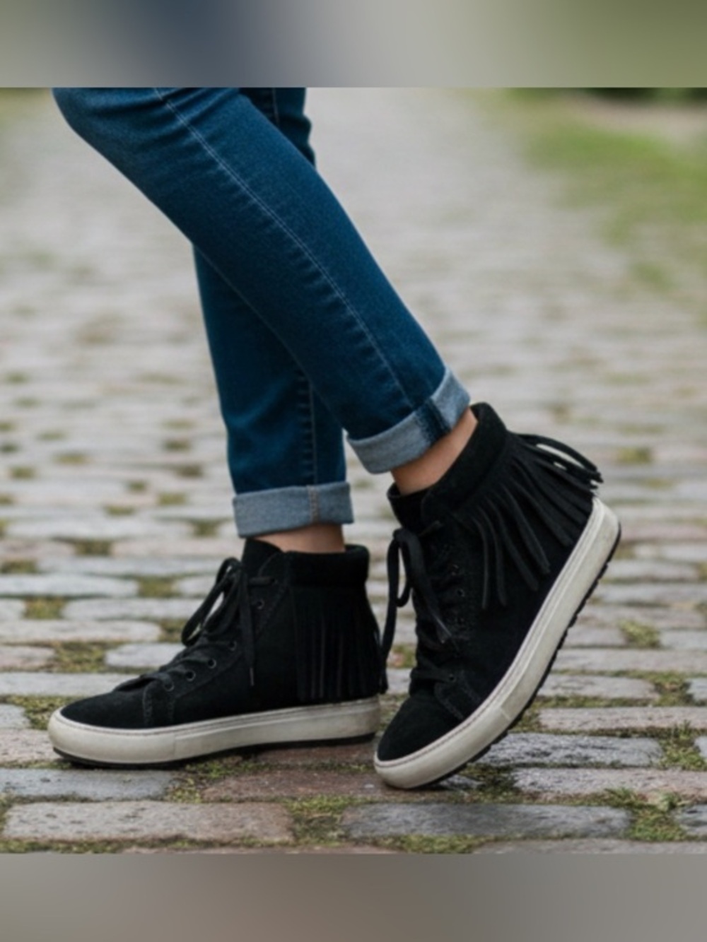 Black Fringe High-Top Sneakers Size 38